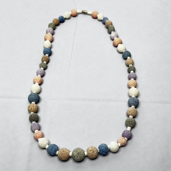 Vintage Textured Pastel Graduated Lava Bead Necklace 22” - Picture 3 of 12